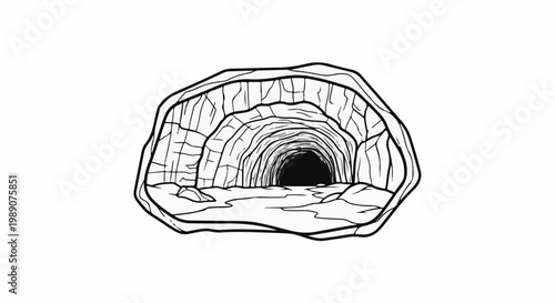 A rough stone cave entrance with a dark tunnel leading inward