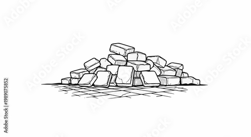 A rough pile of unhewn stones resting on a tiled surface