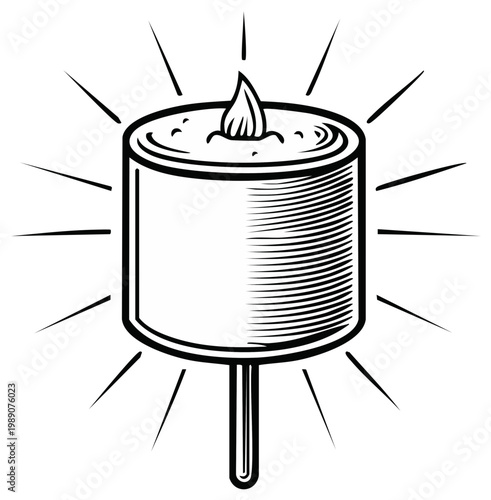 Illustration of a Burning Candle on a Stick with Radiant Light