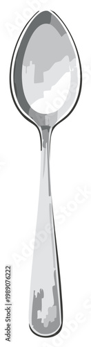 A stylized vector illustration of a single metal spoon in a simple monochrome design