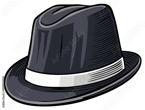 Classic dark fedora hat with a contrasting white band illustration