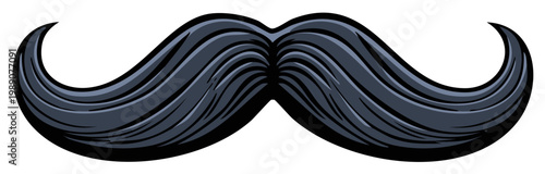 Dark Gray Handlebar Mustache with Curled Ends Stylized Illustration