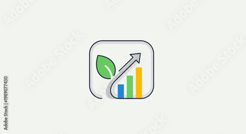 Sustainable Business Growth Icon Featuring a Green Leaf and Upward Trending Financial Chart for Eco-friendly Progress and Economic Development