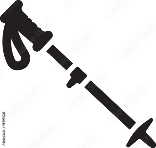 Black, vector ice axe icon, climbing tool, hiking equipment, outdoor gear