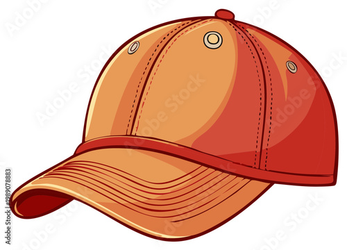 Stylized orange baseball cap with red trim and stitching illustration