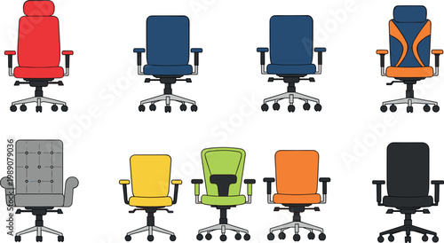 Office chairs collection with modern ergonomic swivel seats colorful workspace furniture illustration set isolated on white background