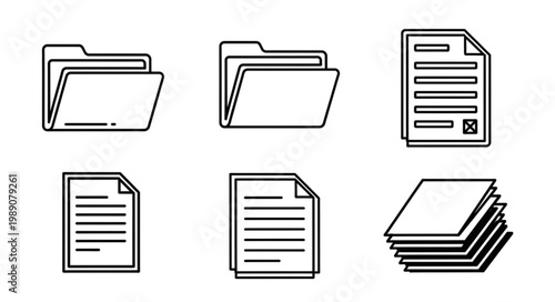 Collection of document and folder icons for organization and data management.