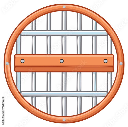 Round wooden and metal shield with horizontal bracing detail