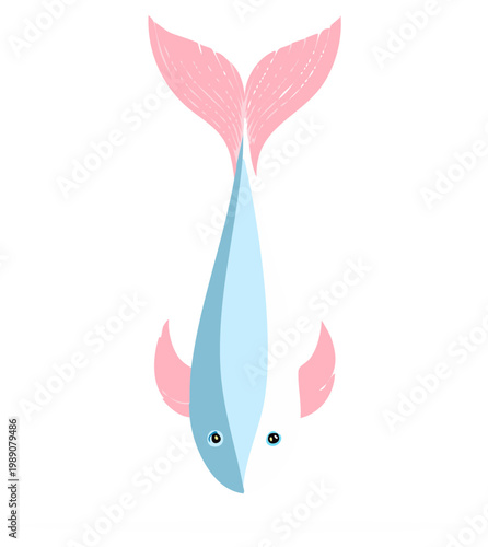 Stylized graphic of a swimming fish with delicate pink tail and pectoral fins in a simple design