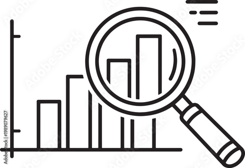 Magnifying glass analyzing graph chart for data analysis and research