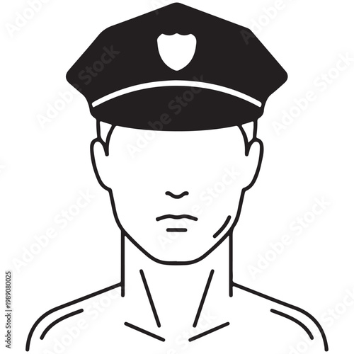 Police officer or security guard avatar vector illustration in minimalist line art style for law enforcement