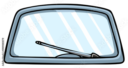 Cartoon car windshield with wiper and abstract reflection