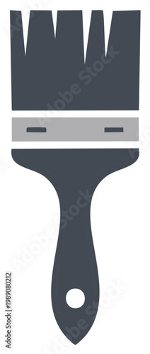 A clean dark gray paint brush with a light gray ferrule and a hole in the handle for hanging