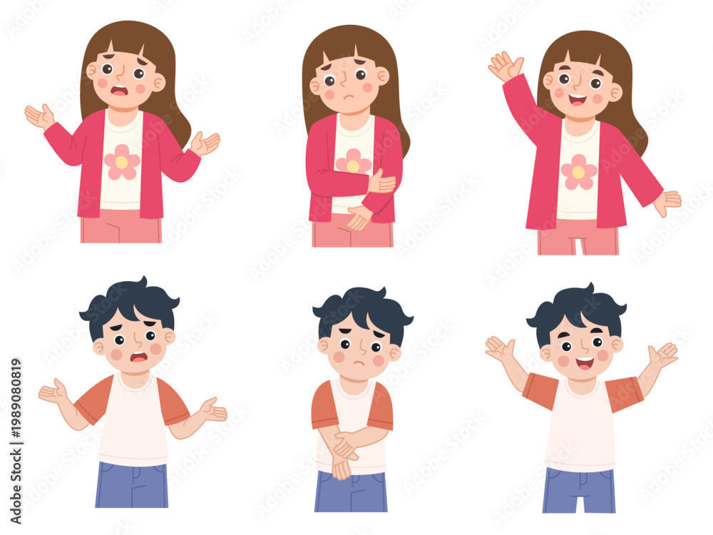 Fototapeta premium Illustration set of children's gesture expressions