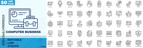 Computer Business Line Editable Icons set