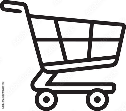 Shopping cart icon with wheels and handle for online shopping