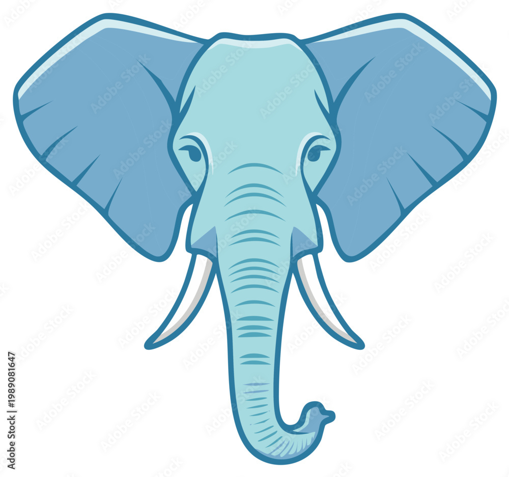 Fototapeta premium Cartoon Elephant Head with Tusks and Large Ears Illustration