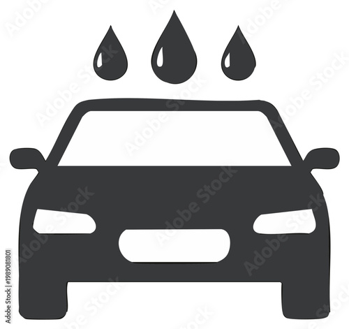 Illustration of a car being washed with water droplets, concept of cleaning