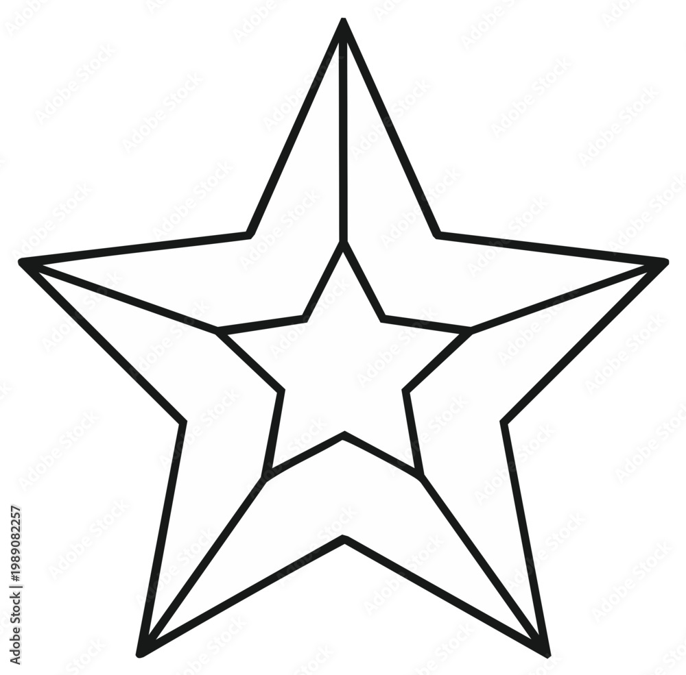 Fototapeta premium Black outline star graphic with a smaller star nested perfectly inside geometric minimalist design