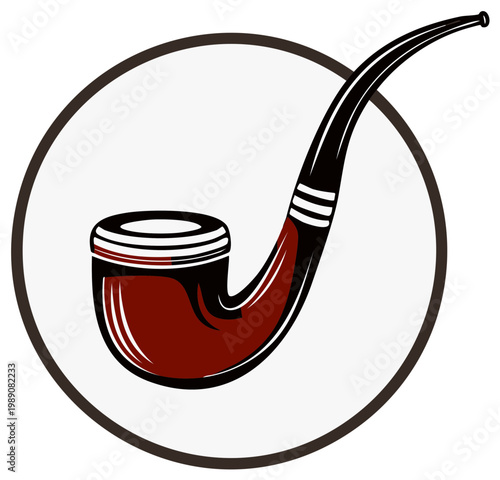 Vintage Smoking Pipe Illustration Stylish Curved Stem Brown and Black Tones Icon Symbol