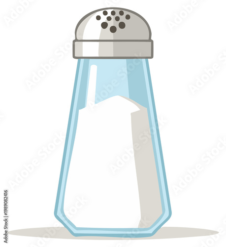Cartoon salt shaker with clear glass container and metal lid for dispensing food seasonings