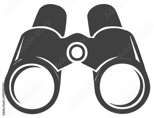 Monochrome binocular silhouette graphic symbol representing vision search and exploration