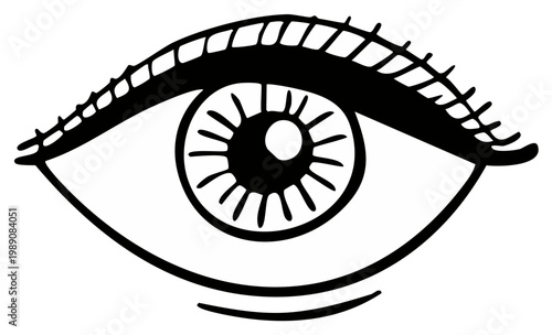 Eye Line Art Simple Design Open Pupil and Eyelashes Focus on Vision and Perspective Black and White Illustration