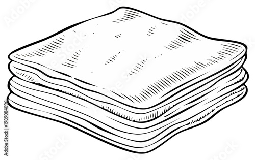 Vintage engraving style illustration of a stack of folded cloths or linens