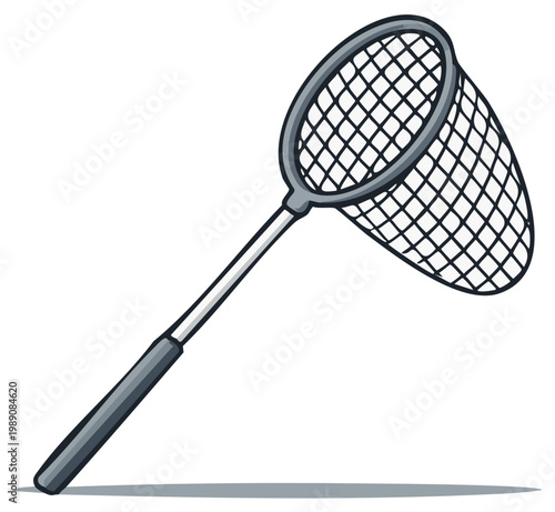 Simple cartoon illustration of a gray butterfly net for catching insects or small fish