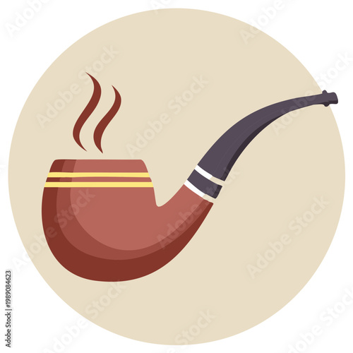 Classic smoking pipe with rising smoke and decorative bands flat illustration