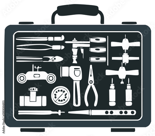 Toolbox illustration with varied tools in organized compartments for construction or repair work