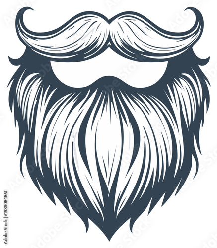 Classic Moustache and Full Beard Illustration with Retro Style for Gentlemen