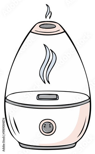 Minimalist white ultrasonic humidifier or essential oil diffuser emitting soothing vapor