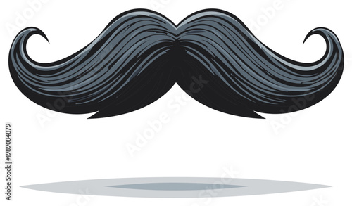 Stylized black mustache with gray highlights and shadow illustration