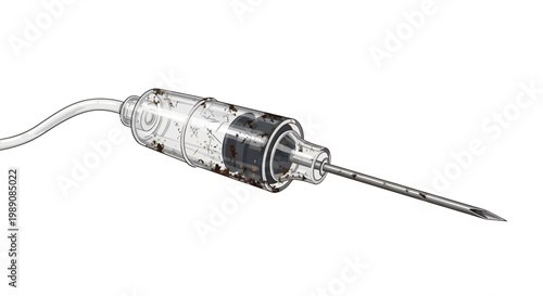 Medical Syringe with Needle and Tube Isolated on White Background