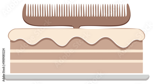 Delicious four layered cake with caramel icing and a comb for a slice, tempting treat, desserts
