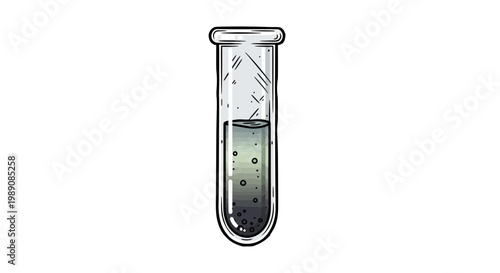 Test tube with liquid and bubbles, scientific illustration