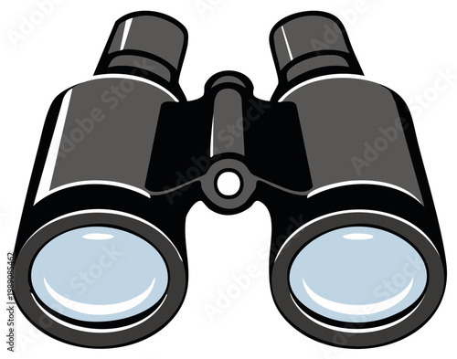 Binoculars illustration, optical instrument for distant viewing, exploration gear for discovery