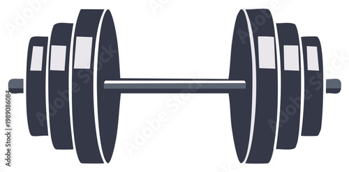 Graphic illustration of a heavy barbell with weight plates for strength training and fitness workouts gym equipment concept