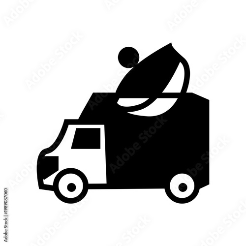 broadcast journalism news van with mast satellite