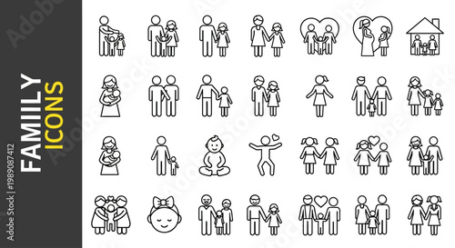 Family Icons A Collection of Line Art Representing Diverse Family Structures and Relationships