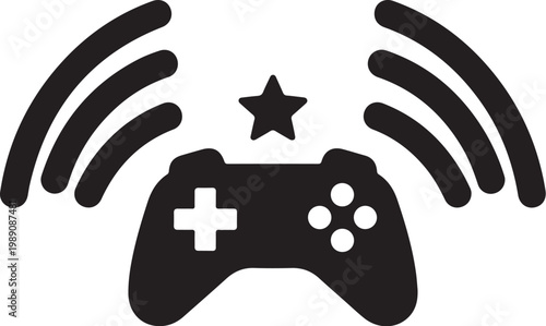 Gaming controller icon, wireless gaming symbol, video game remote, black and white gaming logo