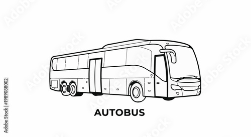 A simple black and white outline drawing of a passenger bus