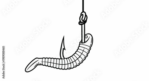 A simple line drawing shows a worm impaled on a fishing hook