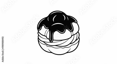 A simple line drawing of a cream puff with chocolate glaze, set against white