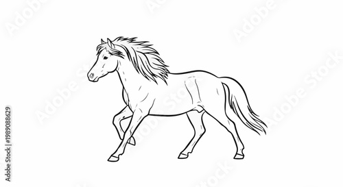 A simplified, black and white line drawing of a horse in motion
