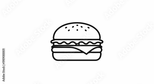 A simplified, line-art illustration of a burger with a sesame seed bun