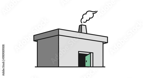 Simple house with smoke coming out.