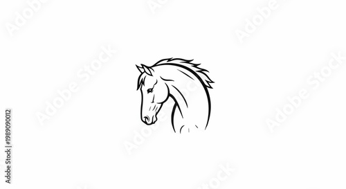 A striking black and white line art illustration of a horse's head and neck