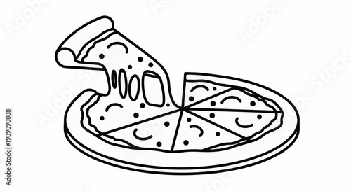 A sliced pizza with a piece being lifted, showing melted cheese